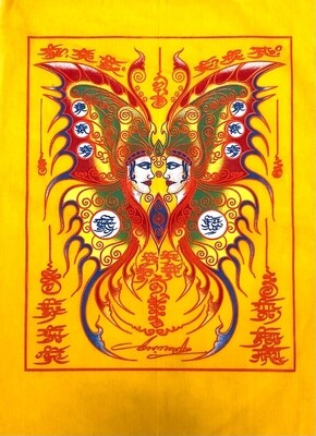 Pa Yant Taep Jamlaeng- Butterfly King Deity- Yellow Sacred Yant Cloth- Kroo Ba Krissana Intawanno- Sae Yid 60 Edition