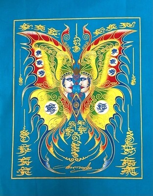 Pa Yant Taep Jamlaeng- Butterfly King Deity- Turquoise Sacred Yant Cloth- Kroo Ba Krissana Intawanno- Sae Yid 60 Edition