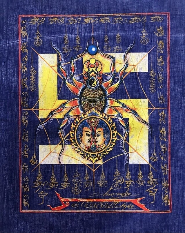 Pha Yant Maeng Mum Money Catching Spider - Blue Sacred Yant Cloth- Kroo Ba Krissana Intawanno- Sae Yid 60 Edition