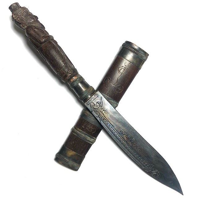 Mitmor Por Gae Lersi Ta Fai (Hermit God) - 9 Inch Sacred wood Ritual Knife Lek Nam Pi Blade with Magical inscription - Luang Por Prohm (Wat Ban Suan) &amp; Asrom Por Taw Guwen