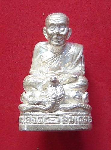 Roop Lor Pra Luang Por Thuad Nang Ballangk Ngoo Hao (LP Thuad on a Cobra Throne) 2537 BE - 23 grams solid silver - Wat Pako - empowered by  LP Nong (Wat Sai Khaw) No. 698