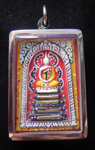 Pra Somdej Paint See Nuea Pong Puttakun Fang Takrut Ngern 5 Dork &#39;Koon Jaroen Sap&#39; edition with 5 Gold Takrut and monks hair - Luang Por Koon 2537 BE - casing included