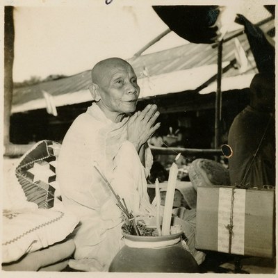 Por Tan Khai sitting on Lek Lai - 4 x 3 x 4 Inch Bucha Statue- Por Tan Khai + 5 Khao or Masters at Wat Lam Nao + Wat Ban Suan