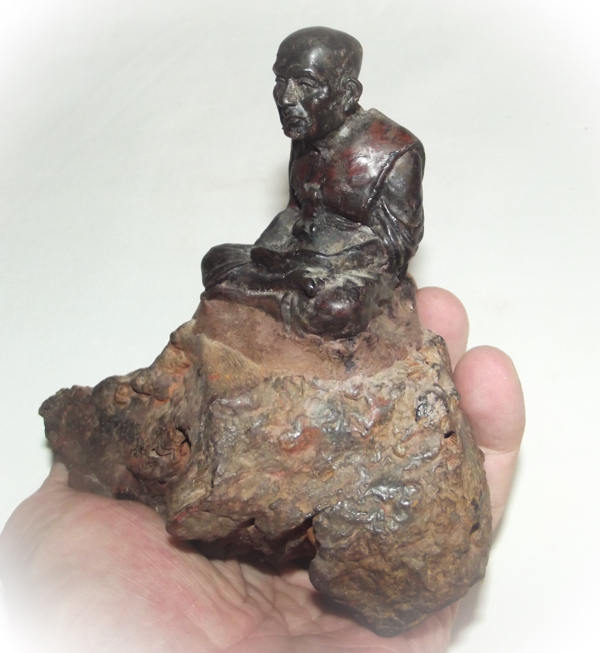 Luang Por Tuad sitting on Lek Lai Adamantine substance - Bucha Statue 4.5 x 5 x 3.5 Inches - Blessed by Luang Phu Khai, Luang Por Prohm, and other Khao or Master Monks