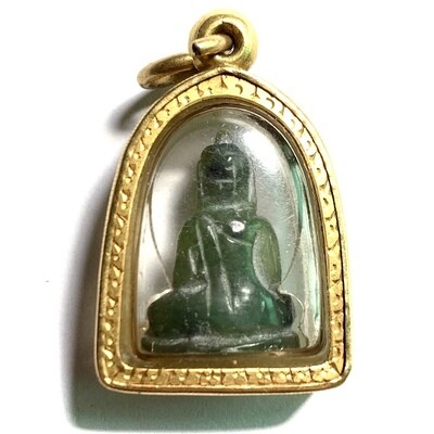 Pra Put Hyok Jade Buddha Amulet 2536 BE Solid Gold Casing Luang Por Wiriyang Wat Dhamma Mongkol Free Shipping Worldwide