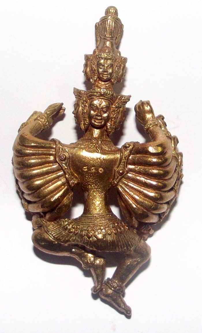 Pra Narai Batiharn Perd Loke Nuea Samrit Boran (16 arms 9 heads Vishnu) - Ancient Bronze Artifact Metals - 4 x 7 Cm - Luang Phu Pa - Wat Bua Rarom