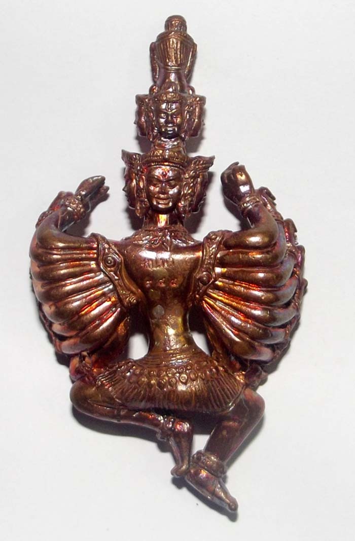 Pra Narai Batiharn Perd Loke Nuea Taewaroop Khom Pan Pi (16 arms 9 heads Vishnu) - Seven Colored 1000 Year Old Khmer Sacred Metal 4 x 7 Cm - Luang Phu Pa 2553 BE