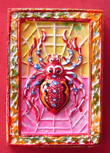 Maeng Mum Dak Sap Pim Klang &#39;Money Trap Spider&#39; - Sacred powder with hand painted details, 2 silver Takrut, and 6 semi-precious stones - Kru Ba Krissana 2542 BE &#39;Jaroen Ngern Jaroen Tong&#39; edition
