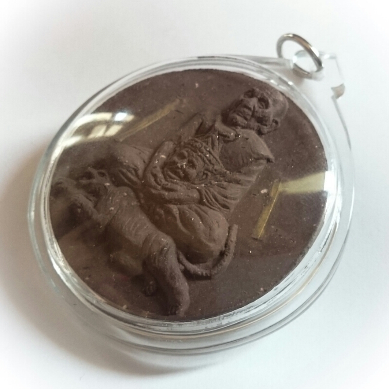 Pra Pong Roop Muean Nang Payak (sitting on a tiger) Roey Tap Tim (Ruby Fragments) 2 Silver Takrut with Lersi + Rahu on rear face - Luang Phu Ka Long - Wai Kroo 2550 BE
