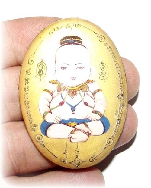 Kumarn Tong Nuea Tong Bucha Statue Ongk Kroo with Gold Kumarn Tong Ongk  Kroo Locket Gammagarn