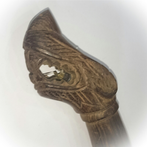 Palad Khik Hua Chamot Lin Tong with Gemstone Eyes + 2 Takrut in Base & Golden Takrut Tongue (3 K) - Sacred Powders Stuffed in Throat - Uposadha Pillar Wood 6 Inches - Luang Por Erp Wat Sum Gratay