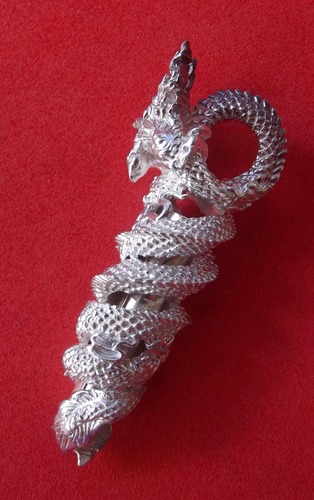 Takrut Nak Giaw - Naga Charm for increasing Riches and Protection from Danger - Nuea Ngern (Solid Silver Masterpiece Version) - Wai Kroo 53 Edition - LP Naen Kampiro - Wat Ban Kaset Thung Sethee