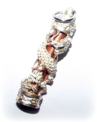 Takrut Mangorn Paya Nakarach - Solid Silver Dragon Frame with Copper Takrut Foil - Luang Por Prohm