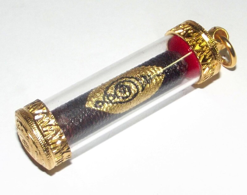 Takrut Riak Koo (Life-Mate and Wealth Caller) - Dtamrap Wicha Jinda Manee Montr - Gold Plated Casing - Uposadha Building edition - Luang Por Kong Wat Klang Bang Kaew 2555 BE