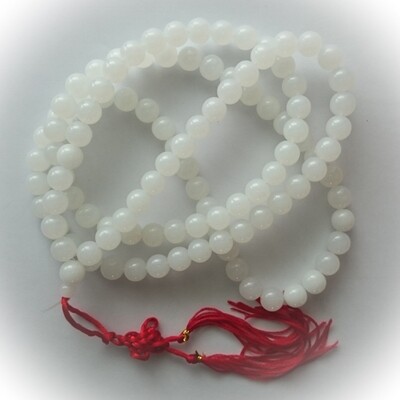Prakam Suad Montr - 108 Large Size White Beads - 38 Inch Buddhist Prayer Bead Mala Rosary for Chanting Mantras and Meditation