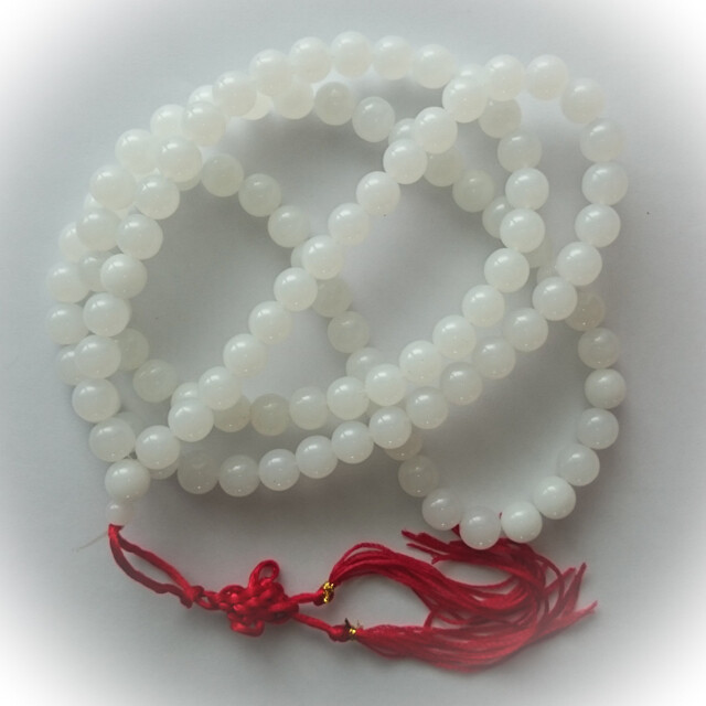 Prakam Suad Montr - 108 Large Size White Beads - 38 Inch Buddhist Prayer Bead Mala Rosary for Chanting Mantras and Meditation