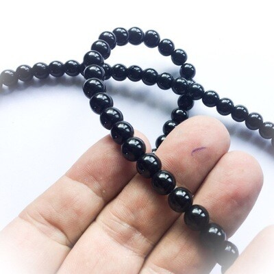 Prakam Suad Montr (Medium Size Beads) - Buddhist Prayer Bead Mala Rosary for Chanting Mantras and Meditation - Black Hematite + Hin Sai - 108 Beads