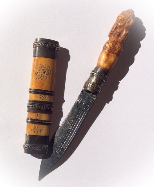 Mitmor Daam Pra Pikanes (Ganesha) - carved bone sheath &amp; handle &amp; Magical inscription - Luang Por Prohm (Wat Ban Suan)