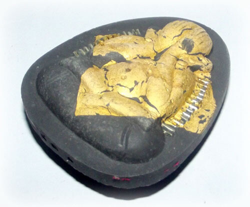 Pra Pid Ta Pokasap Amulet made from Sacred Black Powder with Gold Leaf and 28 Solid Silver Takrut Spells by Luang Por Supoj of Wat Huang Pattana