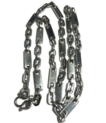 Stainless Steel Neck Chain for Amulets - interspersed oval and square shape flat link - for 1 single amulet 28 Inches long