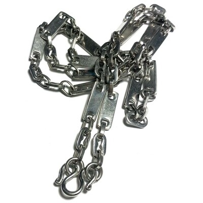 Stainless Steel Neck Chain for Amulets - interspersed oval and square shape flat link - for 1 single amulet 28 Inches long