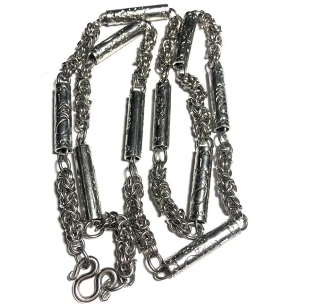 Stainless Steel Neck Chain for Amulets - thick gauge with Sacred Yant and Khom spells - from 1 to 5 amulets attachable 26 Inches long