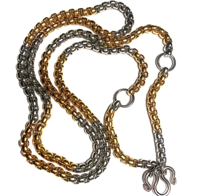 Two Tone Gold + Chrome Plated Stainless Steel Neck Chain for 3 Amulets - Medium Gauge Cubic Chain Links 48 Inches