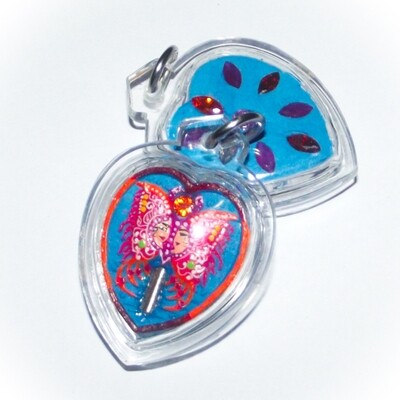 Hua Jai Taep Pamorn Maha Sanaeh - Butterfly King Heart - Blue Powders - Silver Takrut, 10 Gems - Sae Yid 60 Edition