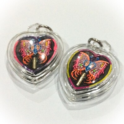 Hua Jai Taep Pamorn Maha Sanaeh - Butterfly King Heart - Nuea Pong Sariga Dong - Silver Takrut, 10 Gems - Sae Yid 60 Edition 2
