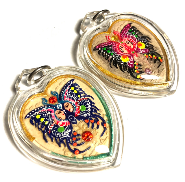 Hua Jai Taep Pamorn Maha Sanaeh - Butterfly King Heart Large Edition - White Powders - 8 Gems+2 Silver Takrut + 9 Tails Fox Demoness Enchantress- Sae Yid 60 Edition