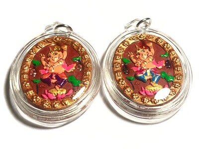 Pra Pikanes- Ganesha Elephant Deity- Red Powders - (1 Look Namo Plug+ 2 Silver Takrut + 4 Gems)- Sae Yid 60 Edition