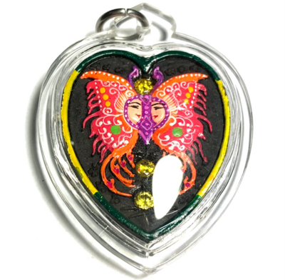 Hua Jai Taep Pamorn Maha Sanaeh - Butterfly King Heart Large Edition - Black Sariga Dong Maha Taep Powders - 9 Gems+2 Silver Takrut + 9 Tails Fox Demoness Enchantress- Sae Yid 60 Edition