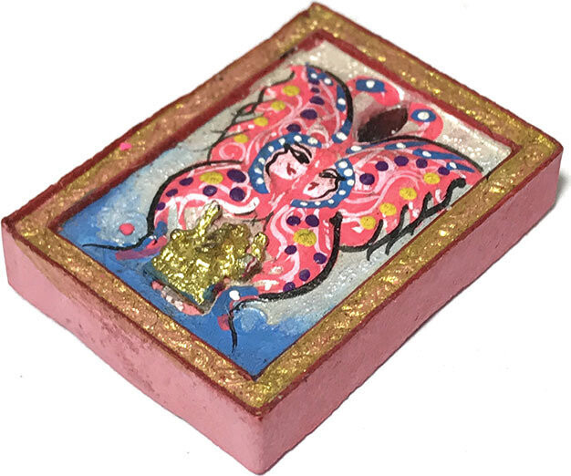 Taep Jamlaeng Pim Lek Asrom Sathan 2555 BE Only 400 Made Pink Butterfly Ganesha + Brahma 13 Gems 4 Takrut Kroo Ba Krissana