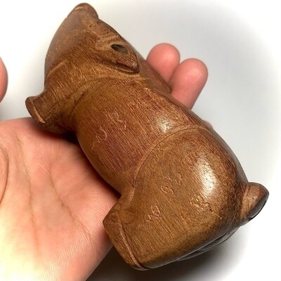 Moo Maha Lap Mai Gae Lucky Pig Hand Inscribed Sacred Wood Statue Luang Por Bpun