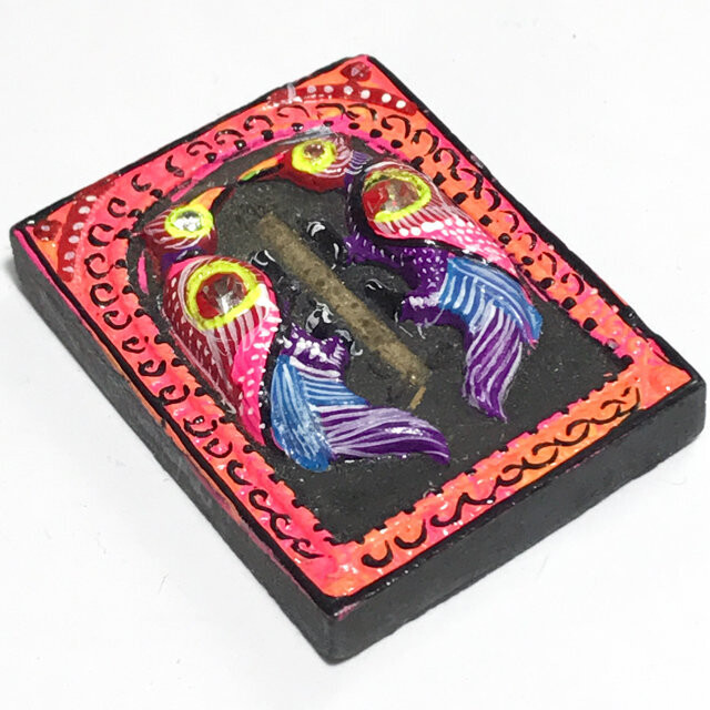 Taep Sariga Koo Ongk Kroo Pim Klang Black Necromantic Powders Purple-Pink Birds Takrut Sanaeh 17 Ploi Sek Gems Early Era Amulet - Kroo Ba Beng Only 54 Made