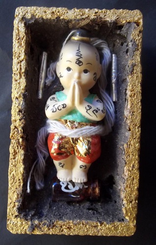 Kumarn Tong Nai Long Tong (Prai Kumarn in Golden Coffin) - Prai Powders and Funeral Earths + Prai Oil flask + 2 Takrut - Pra Ajarn Taep Pongsawadarn 2555 BE