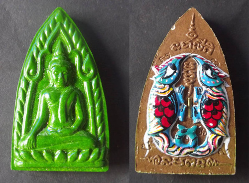 Pra Khun Phaen Klueab Hlang Taep Sariga Pim Yai - Glazed Green Ceramic  with Hand Painted Magpies - &#39;Wai Kroo 2555&#39; Edition - Luang Por Chor Suchiwo - Wat Nong Saeng