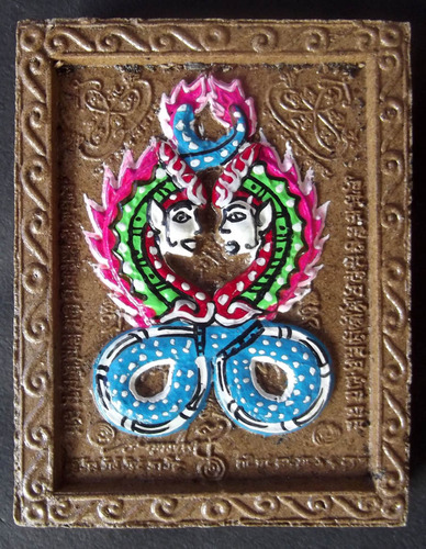Taep Paya Nak Giaw Hlang Pra Pikanes &#39;Ongk Kroo&#39; (Master Piece) Nagas with Ganesha - Hand Painted Sacred Powder Jumbo Size Amulet -  Luang Por Chor - Wat Hnong Saeng &#39;Wai Kroo Edition&#39; 2555 BE