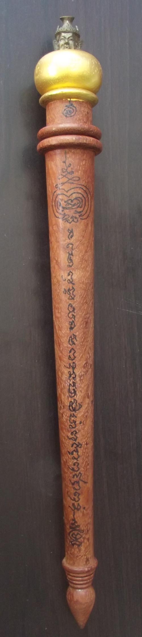 Mai Kroo Paetchalugan - Mai Makaa 145 Pi - 145 year old Sacred Tree Wood Wand with Ruesi Head, 15 Gram Silver Takrut, Spell Inscription, filled with Sacred Powders - Ajarn Supot Ler Cha