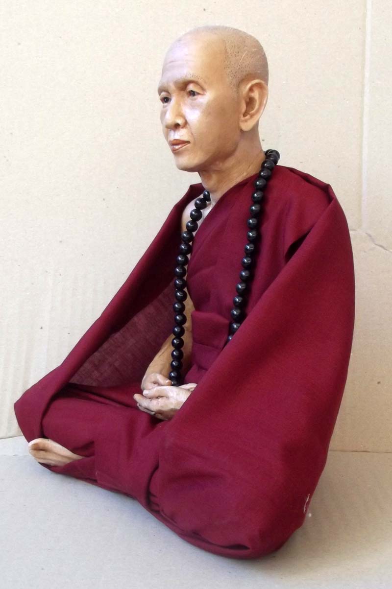 Kroo Ba Sri Wichai Large Bucha statue realistic wax figurine - 9 Inches wide x 11 Inches high