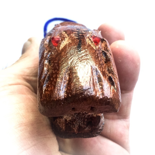 Palad Khik Hua Chamot Nuea Mai Saksit Fang Ploi 5 Inches Civet Head Lingam Amulet - Luang Por Jidtr Wat Taep Nuan Tip