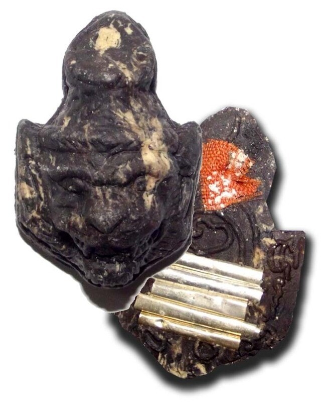 Lersi Pu Jao Saming Prai Tiger Face Hermit God Amulet 5 Silver Takrut &amp; Jivara Monk Robe Affixed Luang Por Somkuan