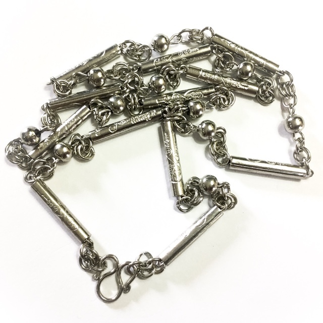 Stainless Steel Neck Chain For Amulets - Medium Gauge With Sacred Yant Nam Tao + Khom Spells - For 1-3 Amulets - 27 Inches Long