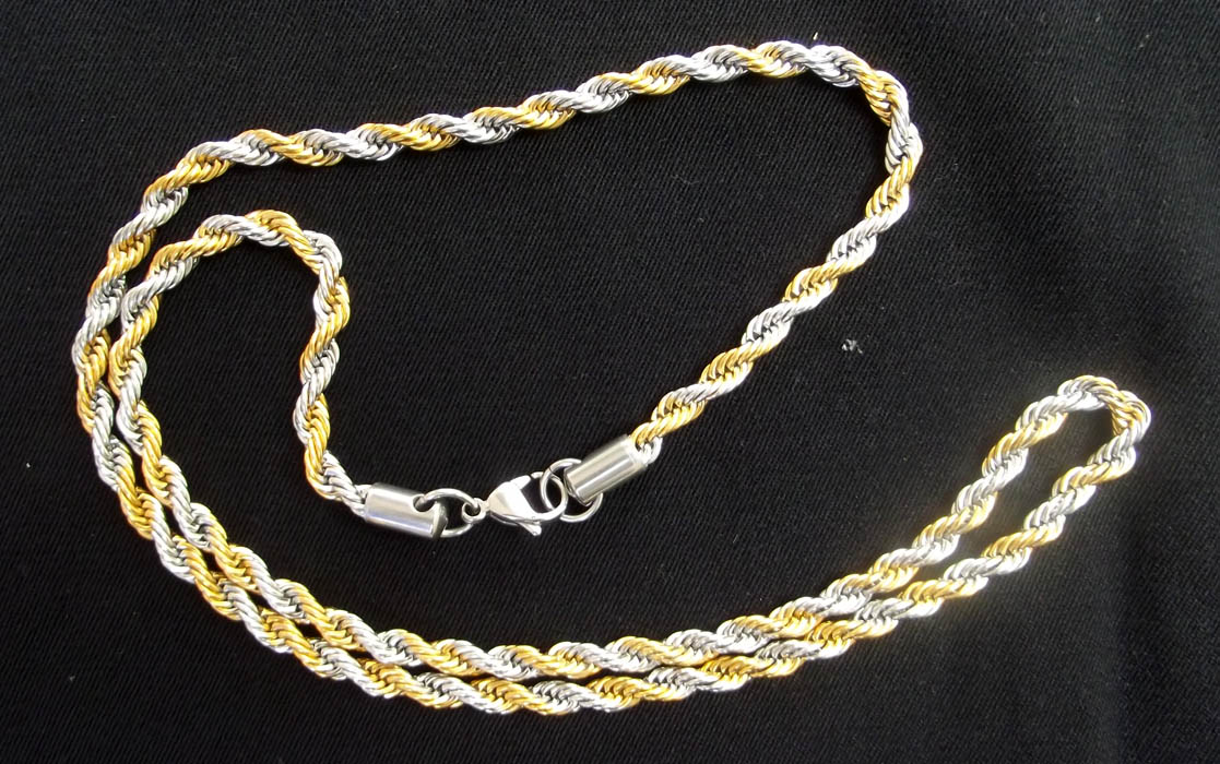 Two Tone (Gold/Silver) Pendant Neck Chain for 1 Single Amulet - Thick Gauge Rope Style with closure ring 25 Inches Long