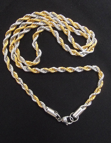 Two Tone (Gold/Silver) Pendant Neck Chain for 1 Single Amulet - Thick Gauge Rope Style with closure ring 25 Inches Long