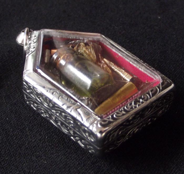 Pra Khun Phaen Ongk Kroo + Chin Aathan + Nam Man Prai - Khun Phaen locket with Prai Oil flask, Bone Relic + 5 Takrut - 'Bucha Kroo 2555 BE' edition - Pra Ajarn Oe Putto Raksa - Free Casing