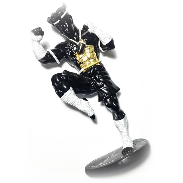Hun Payont Nai Khanom Tom Thai Sak Yant Warrior in Fighting Posture + Nam Man Prai + Takrut 9.5 Inches High - Ajarn Uten