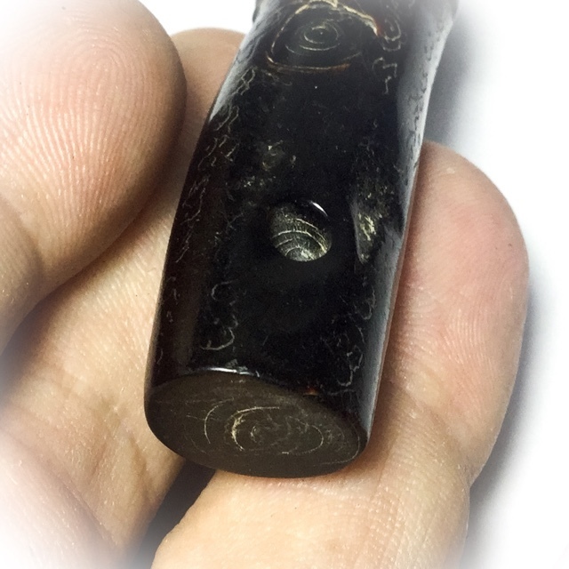 Palad Khik Jarn Mer Nuea Galabangha Dam Black Coral Carved Lingam Amulet Hand Spell Inscriptions - Luang Por Sawai Wat Bridaram