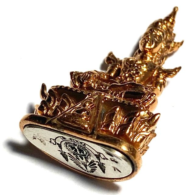 Pra Kring Nang Paya Song Krueang Pim Lek (Small) 3.2 x 2 Cm - Pink Gold + Solid Silver Base - Sethee Nang Paya 2556 BE Edition - Wat Nang Paya
