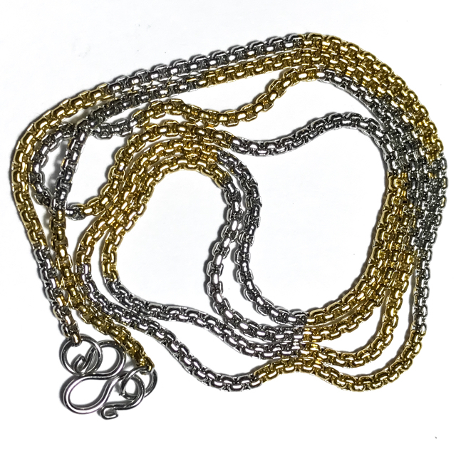 Two Tone Gold + Chrome Plated Stainless Steel Ladies Neck Chain - Extra Thin Gauge Cubic Links  for 1 Amulet 23 Inches